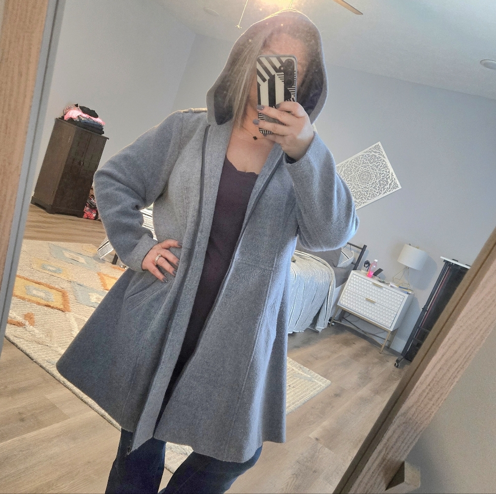 Torrid Blue-Gray Hooded A-Line Wool Coat - Picture 6 of 6